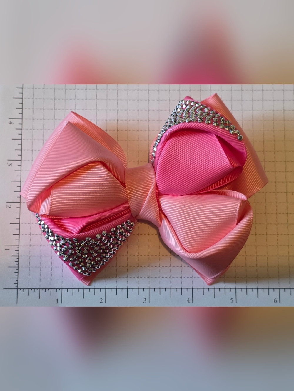 Two-tone Pink Bow Hair Clip with Rhinestones